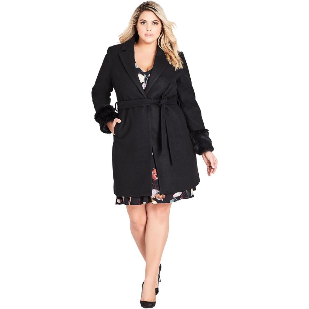 image:imageCity Chic womens Cuff Detailed Solid CoatBlack