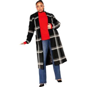 CITY CHIC Plus Size Coat, Checkmate Coat(Black)