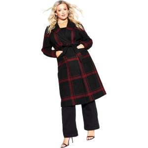 CITY CHIC Plus Size Coat, Checkmate Coat(Ruby / Black)