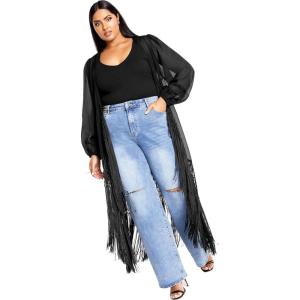 CITY CHIC Plus Size Jacket, Calypso Fringe Jacket(Black)