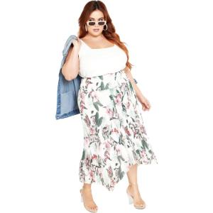 City Chic Natalie Print Skirt(Ivory Maya Tigerlily)