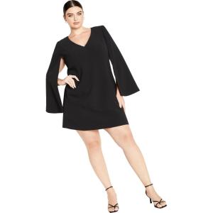 City Chic Plus Size Dress, Amaya Cape Sleeve Mini Dress(Black)