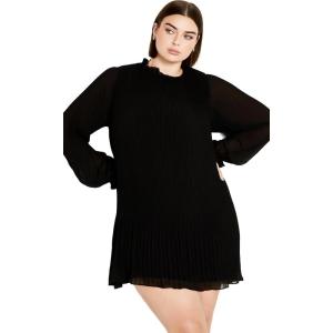 City Chic Plus Size Dress, Pleat Ruffle Dress(Black)