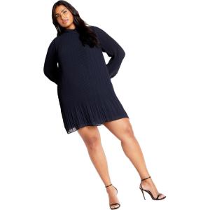 City Chic Plus Size Dress, Pleat Ruffle Dress(Navy)