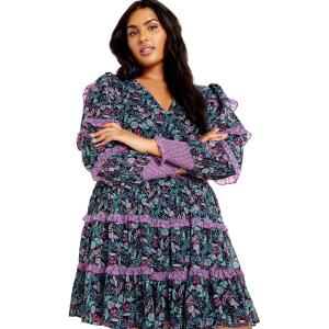 City Chic Plus Size Hollie Print MINI Dress in Peaceful Paisley(Florentine)