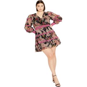 City Chic Plus Size Hollie Print MINI Dress in Peaceful Paisley(Peaceful Paisley)