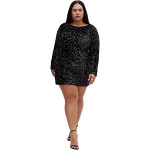 City Chic Plus Size Sequin Eclipse Black Dress(Black)