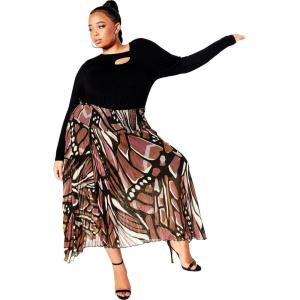 City Chic Plus Size Skirt, Sabrina Print Skirt(Mocha Butterfly)