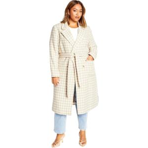 City Chic Women’s Citychic Plus Size Coat Julissa(Cream Houndstooth)