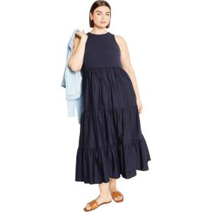 City Chic Women’s Plus Size Chelsea Mixed Media Dress(Navy)