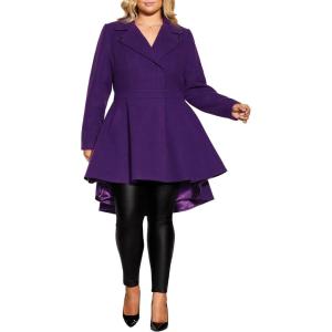 City Chic Women’s Plus Size Coat HI LO Frill(Petunia)