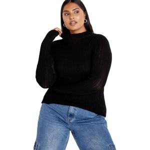 City Chic Women’s Plus Size Crinkle Knit Sweater(Black)