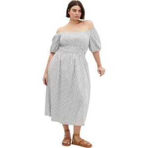 City Chic Women’s Plus Size Dress – Adelynn Street Shirred Midi(Grey Stripe)