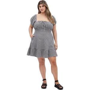 City Chic Women’s Plus Size Dress – Cute Gingham(Blk Gingham)