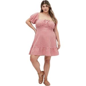 City Chic Women’s Plus Size Dress – Cute Gingham(Red Gingham)