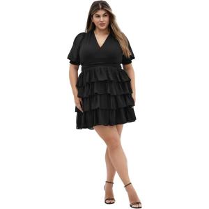 City Chic Women’s Plus Size Dress – Kailey Short Sleeve Ruffle(Black)