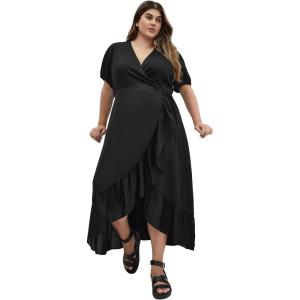 City Chic Women’s Plus Size Dress – Sarina Wrap Midi(Black)