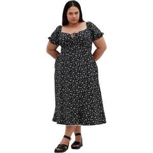 City Chic Women’s Plus Size Dress – Sky Cap Sleeve Midi(Meadow)