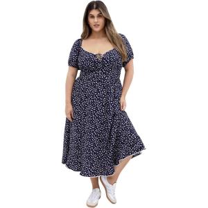 City Chic Women’s Plus Size Dress – Sky Cap Sleeve Midi(Navy Daisy)