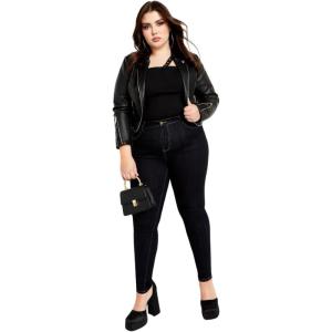 City Chic Women’s Plus Size Jacket – Cropped Biker(Black)