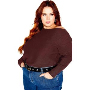 City Chic Women’s Plus Size Lean in Sweater(Bordeaux)