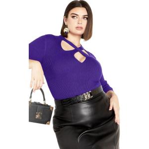 City Chic Women’s Plus Size Malia Sweater(Royal Purple)