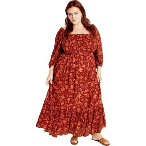 City Chic Women’s Plus Size Maxi Kaylee Dress(Rust Floral)