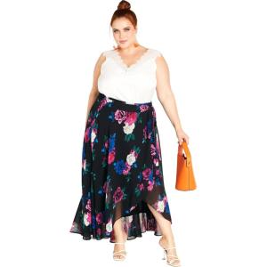 City Chic Women’s Plus Size Michaela Print Skirt(Blk Bright Desire)