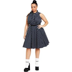 City Chic Women’s Plus Size Nellie Dress(Navy Spot)