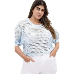 City Chic Women’s Plus Size Top – Crochet Knit(Blue)