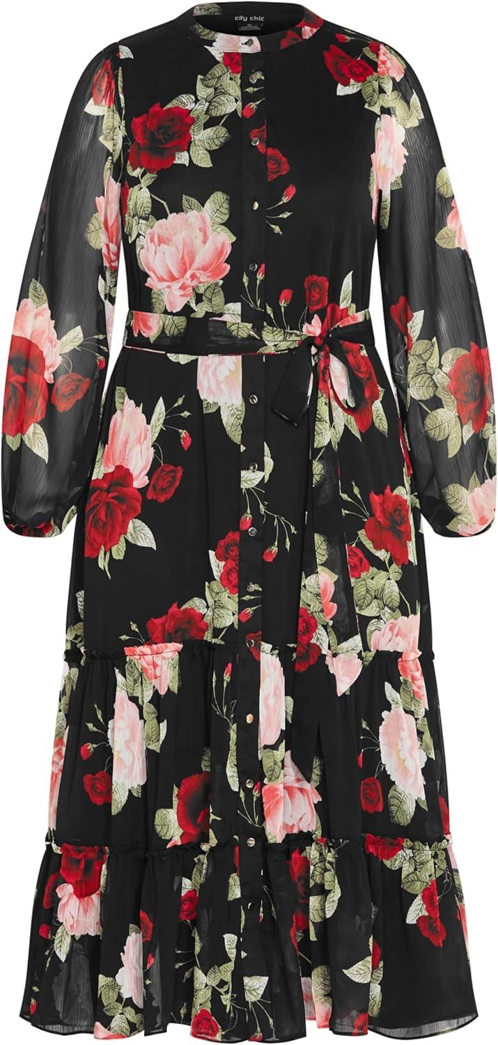 image:imageCity Chic Womens Dress Roma Print Long SleeveDolce Black