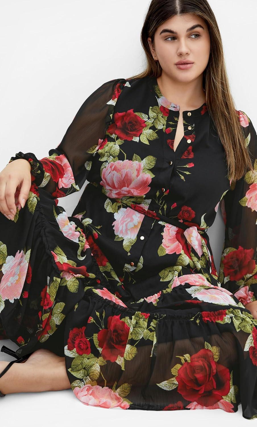 image:imageCity Chic Womens Dress Roma Print Long SleeveDolce Black