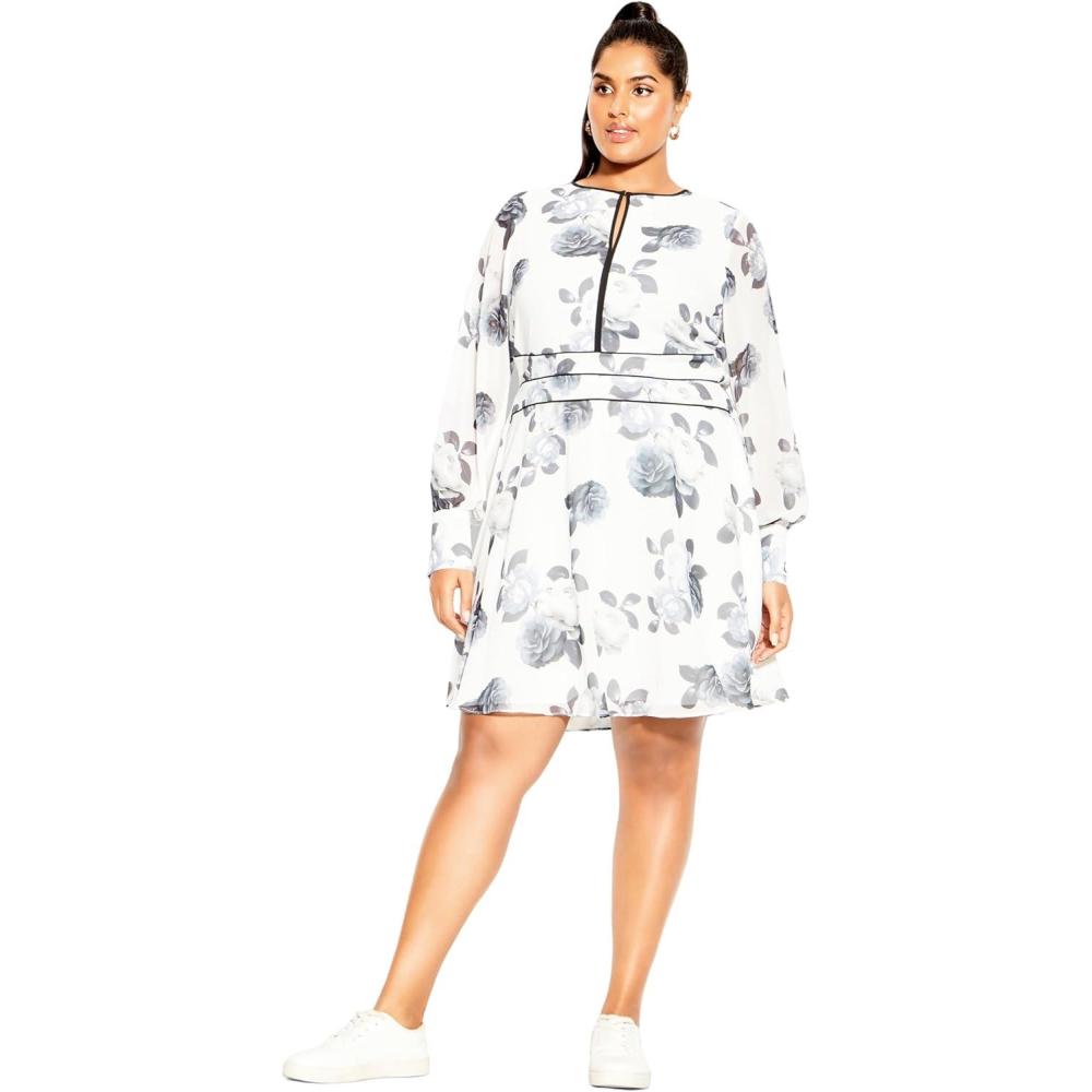 image:imageCITY CHIC Womens Irena DressIvory Camelia Fl