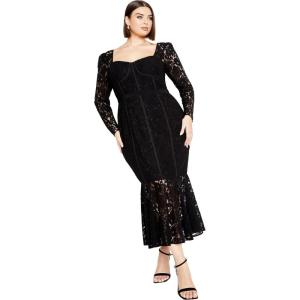 City Chic Plus Size Dress, Lace Valencia Dress(Black)