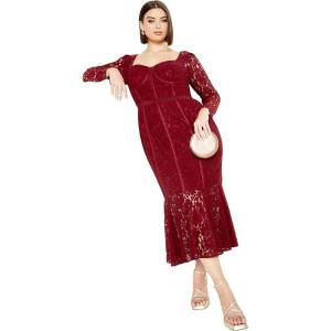 City Chic Plus Size Dress, Lace Valencia Dress(Ruby)