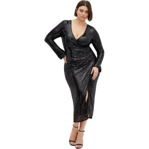 City Chic Plus Size Sequin Ethereal Black Dress(Black)