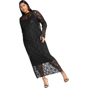 City Chic Womens Dress – Lace Sheath Maxi(Black)