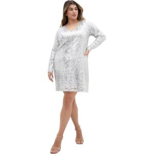 City Chic Women’s Plus Size Cocktail Dress – Bright Lights(White/Silver)