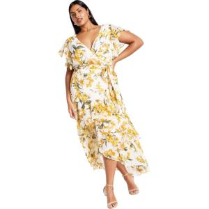 City Chic Women’s Plus Size Maxi Dress – Flirty Tier Print(Butter Perfect Petal)