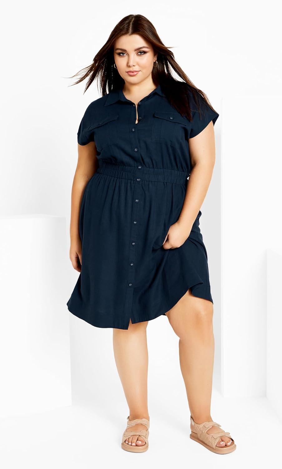 image:imageCity Chic Plus Size Dress Antonella Cap Sleeve Collared DressNavy