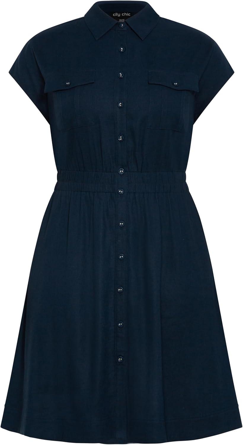 image:imageCity Chic Plus Size Dress Antonella Cap Sleeve Collared DressNavy