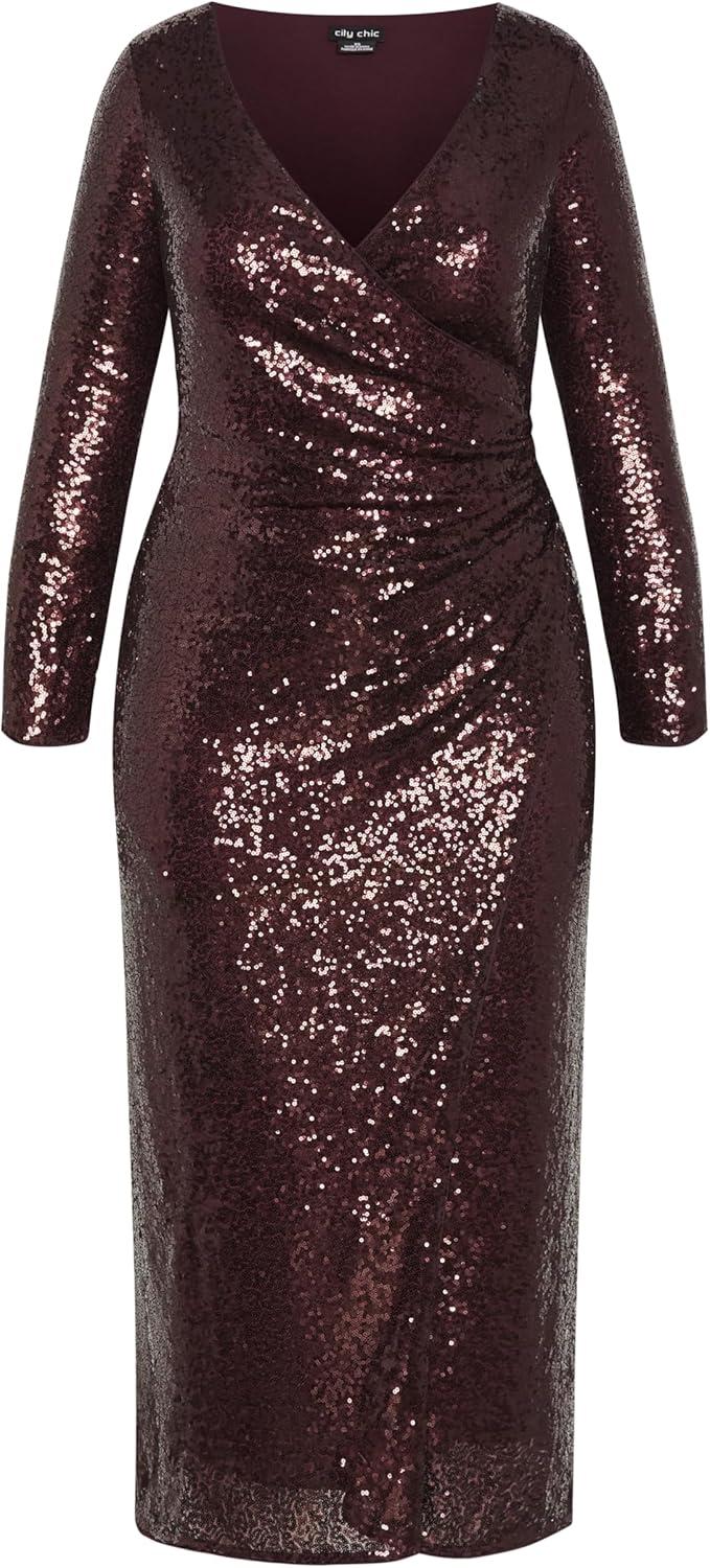 image:imageCity Chic Plus Size Sequin Ethereal Burgundy DressBurgundy