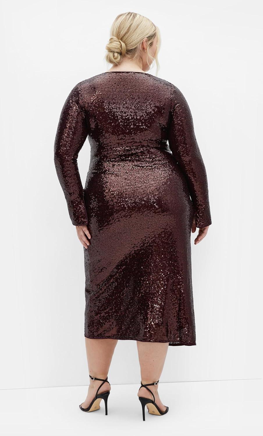 image:imageCity Chic Plus Size Sequin Ethereal Burgundy DressBurgundy