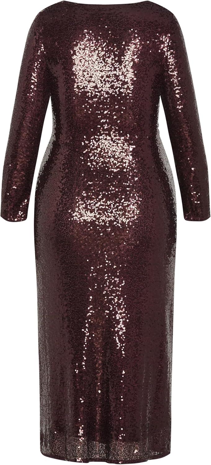 image:imageCity Chic Plus Size Sequin Ethereal Burgundy DressBurgundy