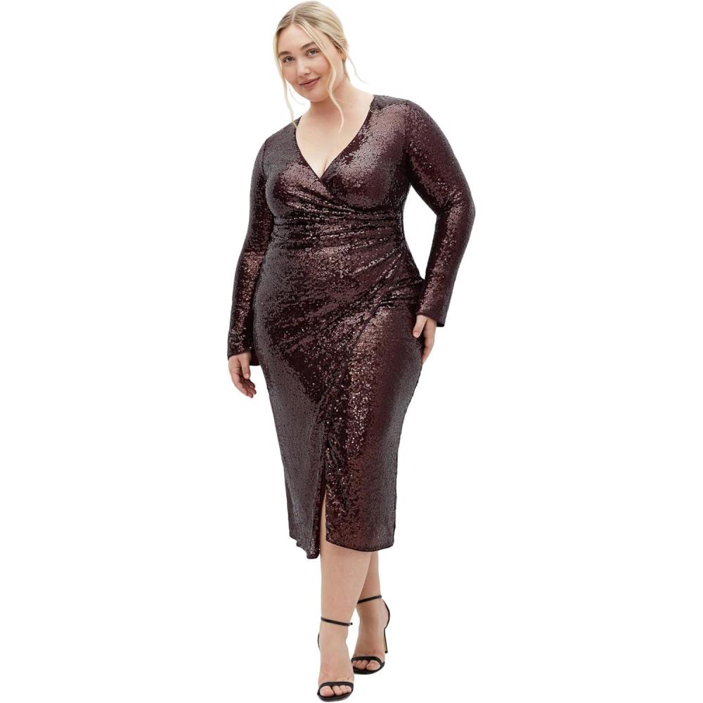 image:imageCity Chic Plus Size Sequin Ethereal Burgundy DressBurgundy