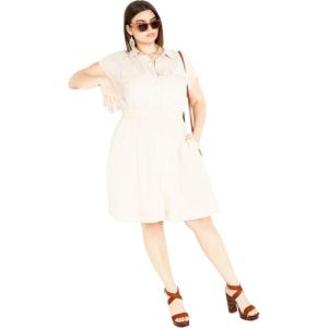 City Chic Plus Size Dress, Antonella Cap Sleeve Collared Dress(Summer Sand)