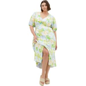 City Chic Women’s Plus Size Dress – Roselle Button Corset Midi(Pastel Floral)