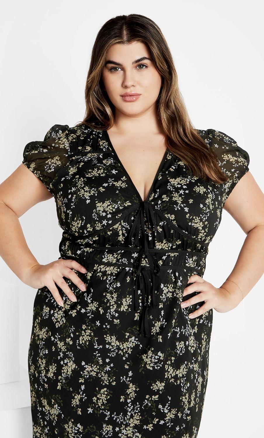 image:imageCity Chic Womens Plus Size Dress Midi CaraNightfall Ditsy