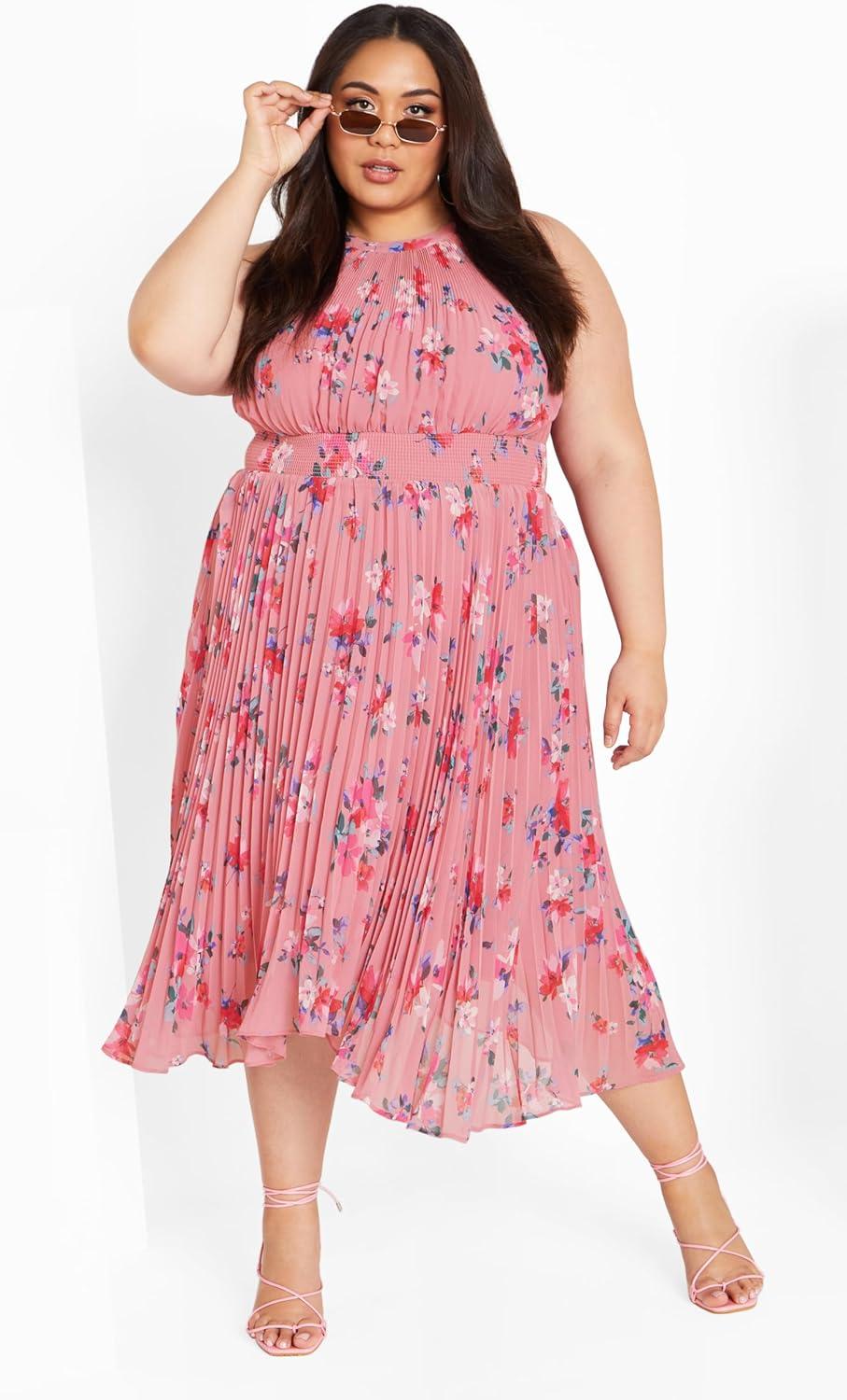 image:imageCity Chic Womens Plus Size Miriam Print DressBlush Lotte Bunch
