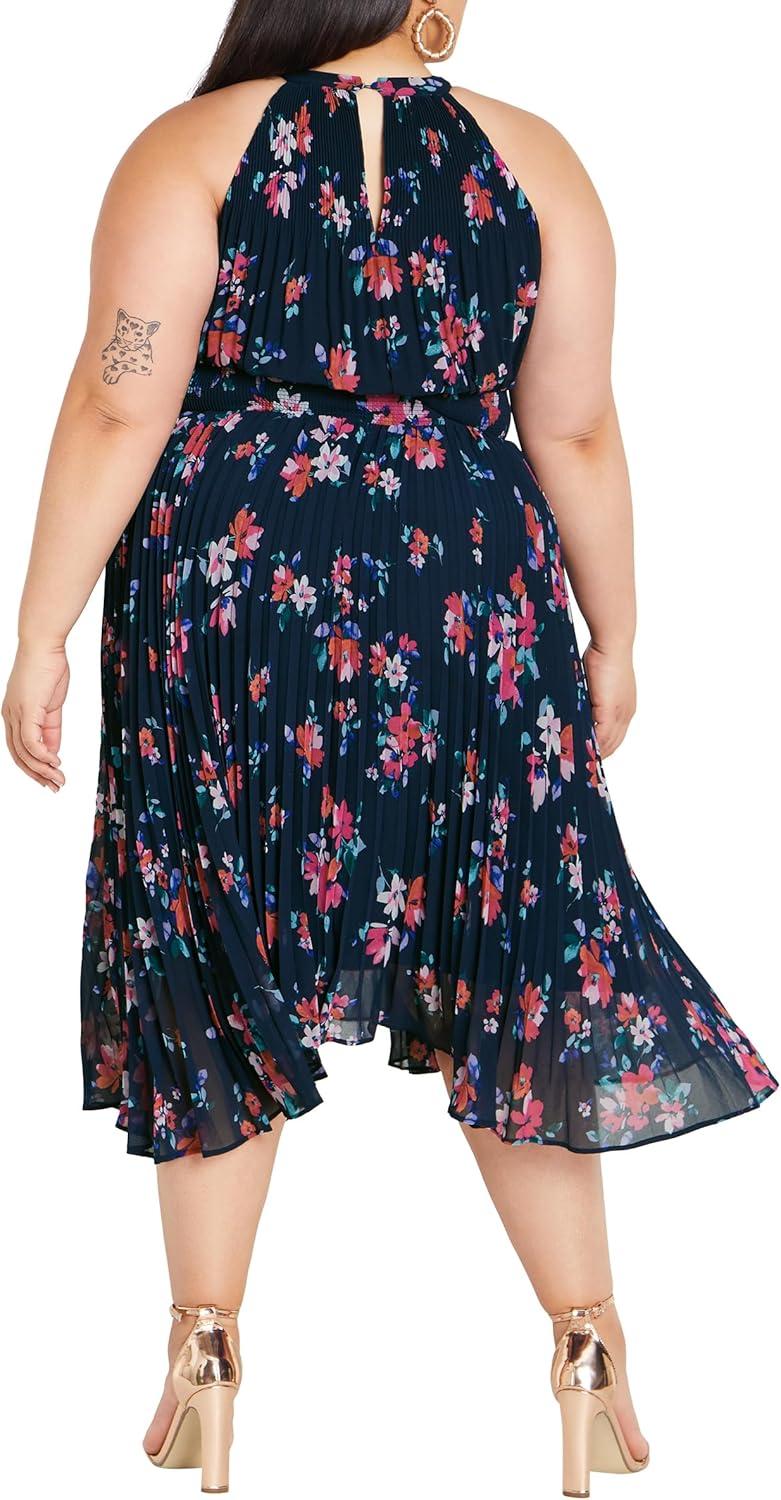 image:imageCity Chic Womens Plus Size Miriam Print DressNavy Lotte Bunch